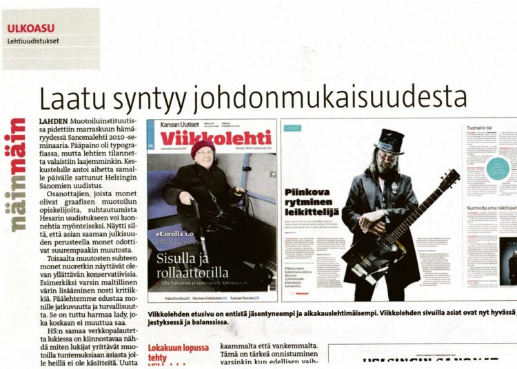 Ulkoasupäällikkö Hannu Pulkkisen artikkeli Suomen Lehdistössä 12/2009.